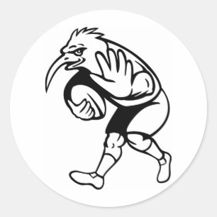 Sticker Rond Joueur de rugby d'oiseau de kiwi avec la boule
