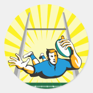 Sticker Rond joueur de rugby plongée pour marquer un essai