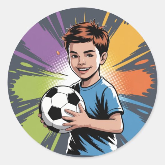 Sticker Rond Joueur de soccer Pop Art Boy Anniversaire Bash (Devant)