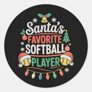 Sticker Rond Joueur de softball préféré du Père Noël Noël Sport