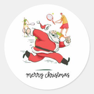 Sticker Rond Joueur de tennis derrière le Père Noël