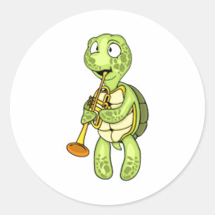 Sticker Rond Joueur de trompette de la tortue de mer Orchestre