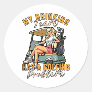 Sticker Rond Joueur Golf Mon Équipe De Boissons A Un Golf