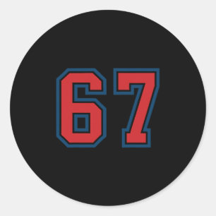Sticker Rond Joueur Maillot Uniforme Numéro 67 Sportif Rouge Et