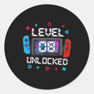 Sticker Rond Joueur Niveau 8 Débloqué Cadeau d'anniversaire 8 a