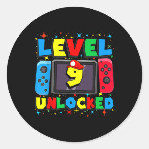 Sticker Rond Joueur Niveau 9 Débloqué Cadeau d'anniversaire 9 a
