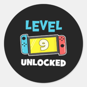 Sticker Rond Joueur Niveau 9 Débloqué Cadeau d'anniversaire 9 a