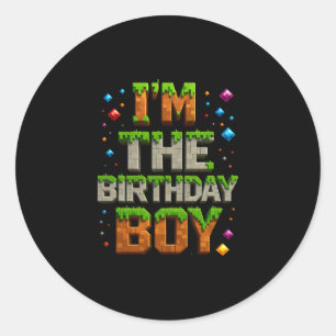 Sticker Rond Joueur vidéo pixel numéro Je suis le garçon d'anni