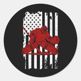 Sticker Rond Joueur vintage de hockey américain - Drapeau améri