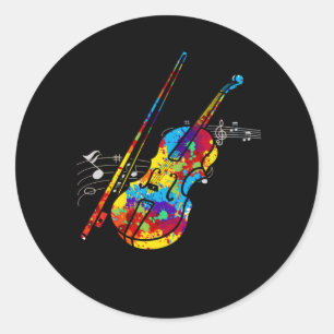 Sticker Rond Joueur violon coloré Chaîne Musicien d'instruments