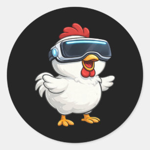 Sticker Rond Joueur Vr de poulet de dessin animé mignon
