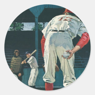 Sticker Rond Joueurs de baseball vintage sur le monticule