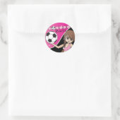 Sticker Rond Joueuse de balle de soccer mignonne - Rose (Sac)