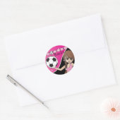 Sticker Rond Joueuse de balle de soccer mignonne - Rose (Enveloppe)