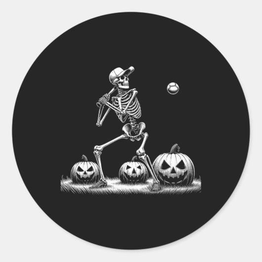 Sticker Rond Joueuse de baseball Skeleton Joueuse d'Halloween H (Devant)
