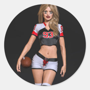 Sticker Rond Joueuse de football féminin contre Noir