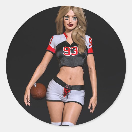 Sticker Rond Joueuse de football féminin contre Noir (Devant)