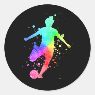 Sticker Rond Joueuse de football féminine Athlète féminine Coul