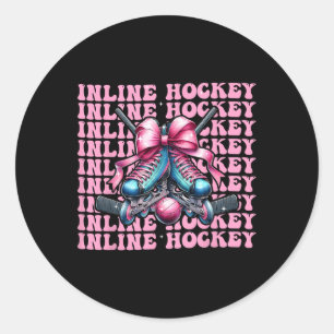 Sticker Rond Joueuse de hockey en ligne fille coquette noeud ro
