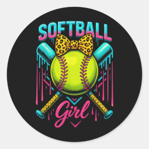 Sticker Rond Joueuse de softball fille crème glacée Softball Dr