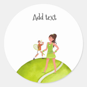 Sticker Rond Joueuse de tennis tient raquette et balle