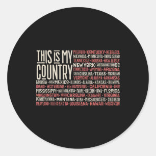 Sticker Rond Jour 4 Juillet Usa Drapeau Amérique Carte d'Etat N
