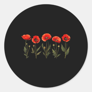 Sticker Rond Jour commémoratif de la fleur du pavot rouge 2025