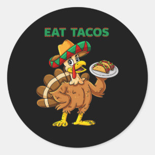 Sticker Rond Jour d'Action de grâce La Turquie Mange Tacos Mexi