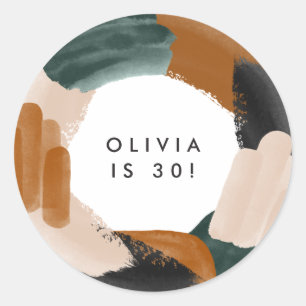 Sticker Rond Jour d'anniversaire abstrait en terre cuite verte