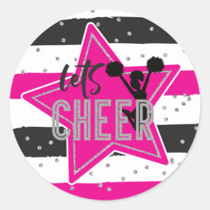 Sticker Rond Jour d'anniversaire de la Cheerleader rose argent 