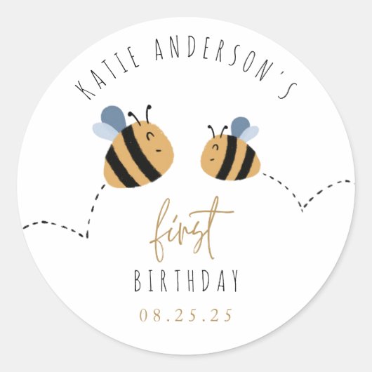 Sticker Rond Jour d'anniversaire de la mignonne Bumblebee (Devant)