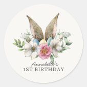 Sticker Rond Jour d'anniversaire de printemps de Bunny Floral (Devant)