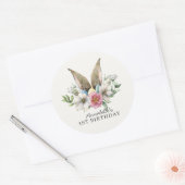 Sticker Rond Jour d'anniversaire de printemps de Bunny Floral (Enveloppe)