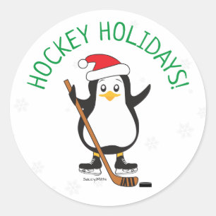 Sticker Rond Jour de Fêtes de Hockey Pingouin de Hockey