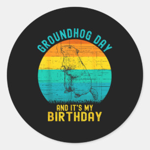 Sticker Rond Jour de la marmotte Anniversaire 2 février Drôle d