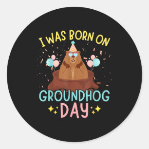 Sticker Rond Jour de la marmotte Anniversaire Enfants Je suis n