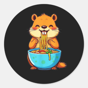 Sticker Rond Jour de la marmotte de terre Manger Ramen Joyeux J