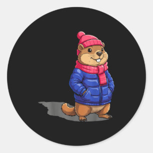 Sticker Rond Jour de la marmotte ombre drôle Jour de la marmott