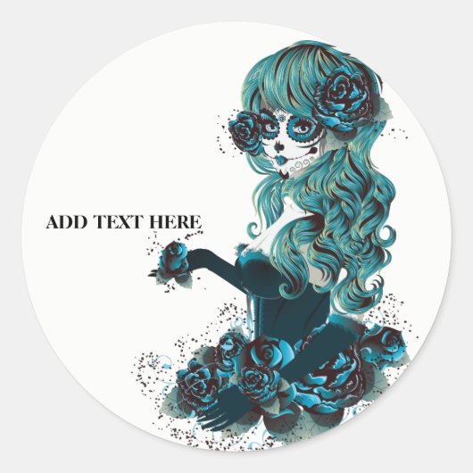 Sticker Rond Jour de la mort belle Sugar Skull Maquillage fille (Devant)