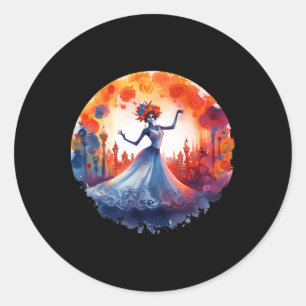 Sticker Rond Jour De La Mort Catrina Lady Crâne à sucre Dia De