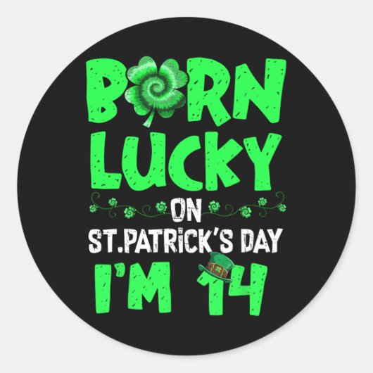 Sticker Rond Jour de la Saint Patrick 14e anniversaire garçon f (Devant)