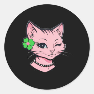 Sticker Rond Jour de la Saint-Patrick Charmeur Chat Clinquant A