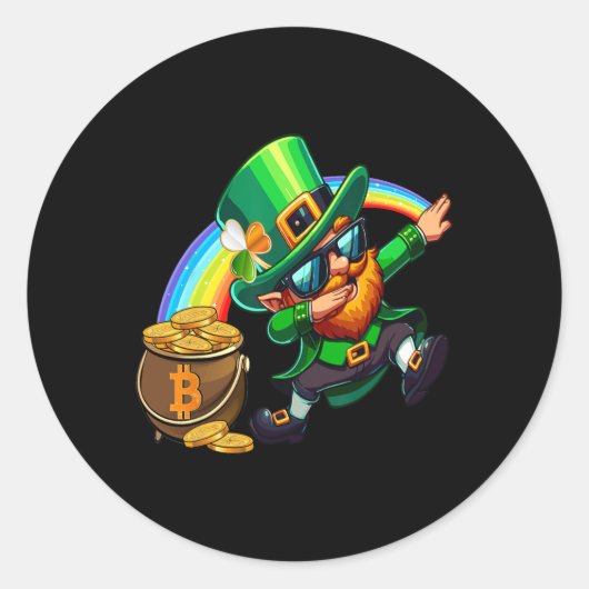 Sticker Rond Jour de la Saint Patrick Dabbing Bitcoin Rainbow L (Devant)