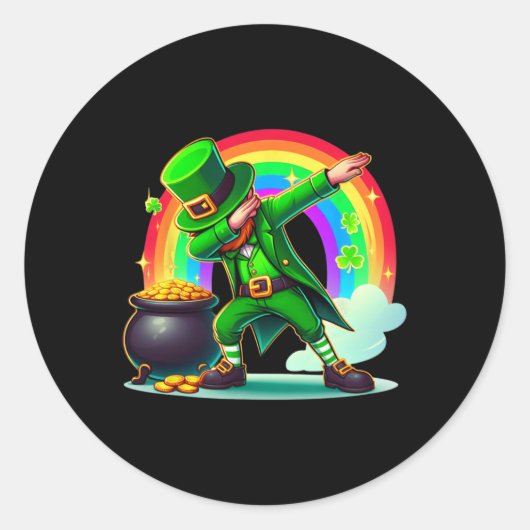 Sticker Rond Jour de la Saint Patrick Dabbing Leprechaun Garçon (Devant)