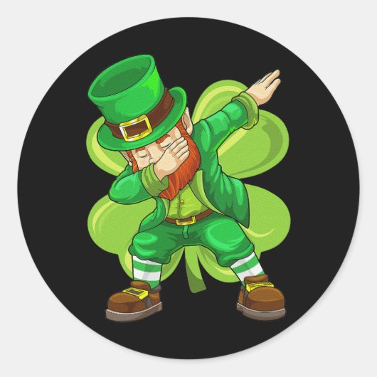 Sticker Rond Jour de la Saint Patrick Dabbing Leprechaun Shamro (Devant)