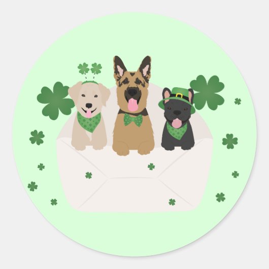 Sticker Rond Jour de la Saint Patrick Dog Mail (Devant)