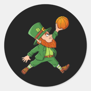 Sticker Rond Jour de la Saint Patrick Leprechaun Basket Lucky B