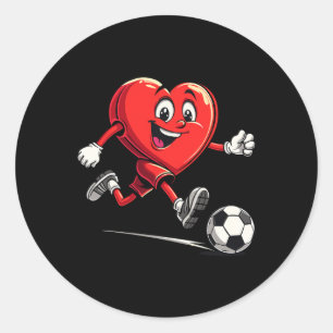Sticker Rond Jour de la Saint-Valentin Cœur Jouant au Football
