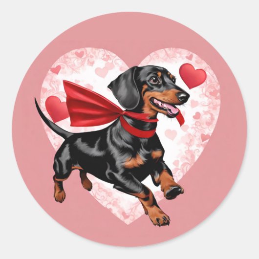 Sticker Rond Jour de la Saint-Valentin teckel mignon (Devant)