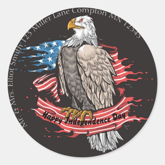 Sticker Rond Jour de l'Indépendance Aigle royal et Drapeau Amér (Devant)